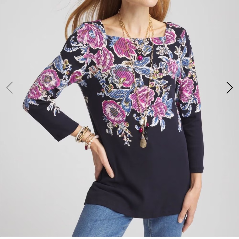 Chico’s Floral Square Neck Tunic